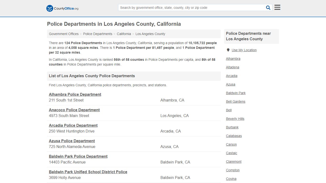 Los Angeles County, CA (Arrest Records & Police Logs) - County Office