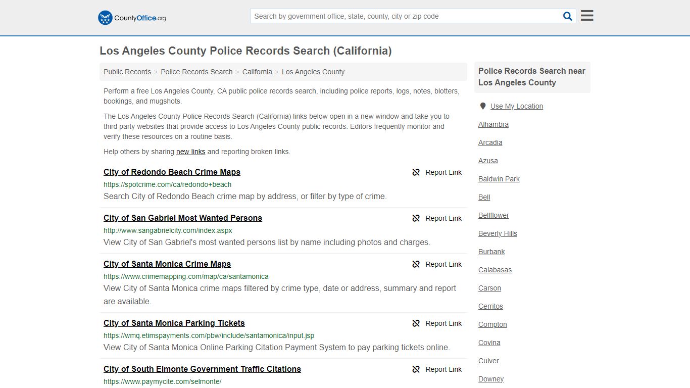 Los Angeles County Police Records Search (California)
