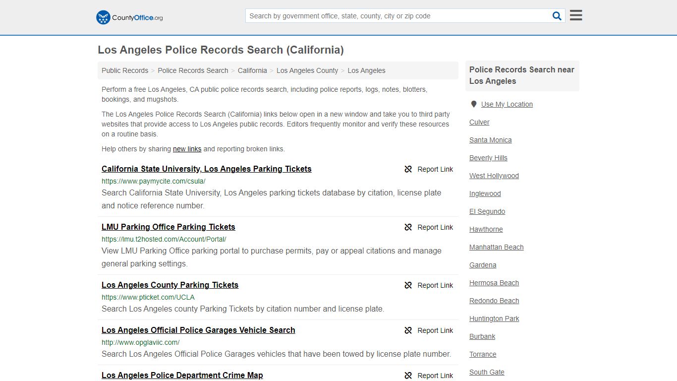 Los Angeles Police Records Search (California) - County Office