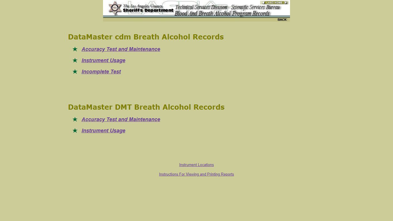 LASD/Breath Alcohol Records - Los Angeles County Sheriff's Department